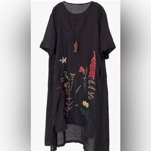 Minibee Embroidered Linen A-Line black Sundress